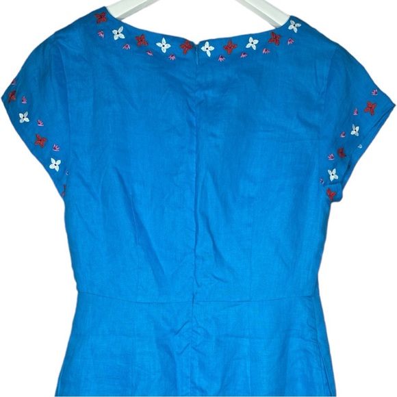 Boden Laura Linen Blue Lagoon Shift Dress Floral Embroidered Size 2R - Picture 9 of 16